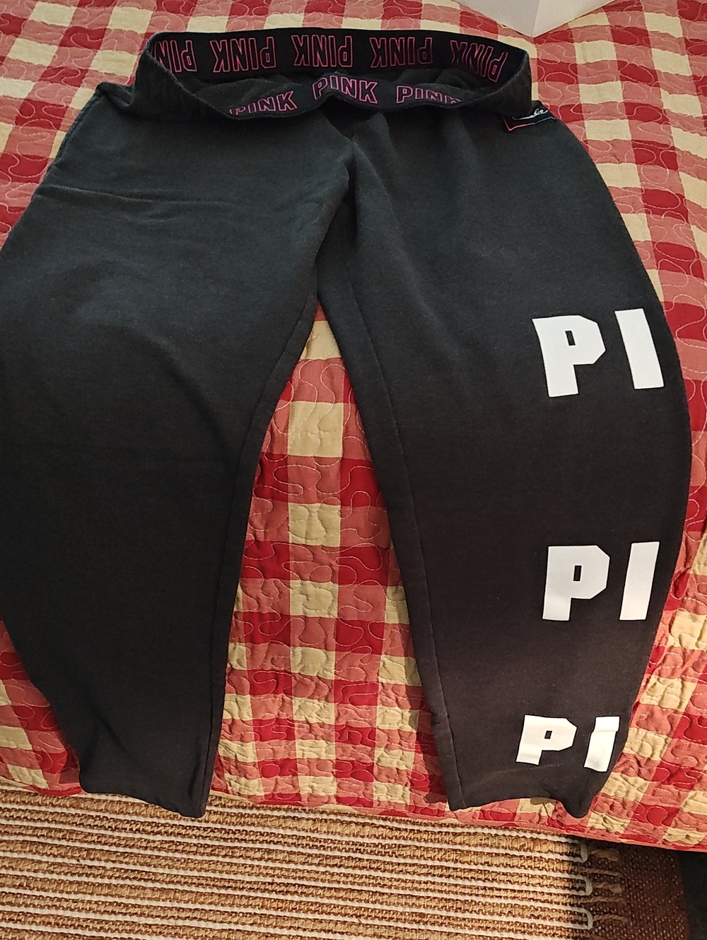PINK Victoria's Secret Dark Gray Joggers with Pink Logo Waistband